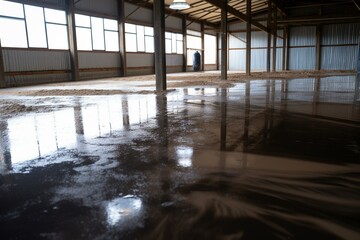 The floor shines after being treated with slurry. Generative AI