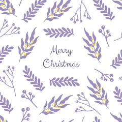 Fototapeta na wymiar Winter Christmas seamless pattern. Gifts wrapping paper with purple leaves.