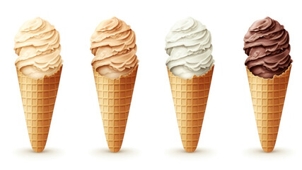Set of ice cream in a waffle cone. Vector illustration.