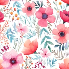 Fotobehang colorful watercolor floral seamless pattern © Alex