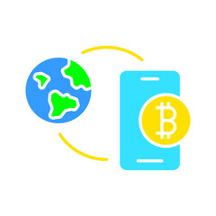 Smartphone with sends bitcoin line icon. Gadget, multimedia, touchscreen, call, communication, applications, Internet. Vector color icon on white background for business and advertising.