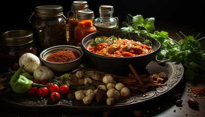 Freshness on the table  healthy eating with organic vegetables and herbs generated by AI