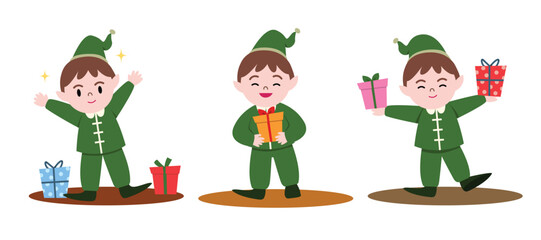 Christmas elves character. Santa Claus helpers for happy new year and merry christmas. Happy kid smile and laugh