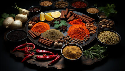 Aromatic spices enhance flavors in a diverse culinary collection generated by AI