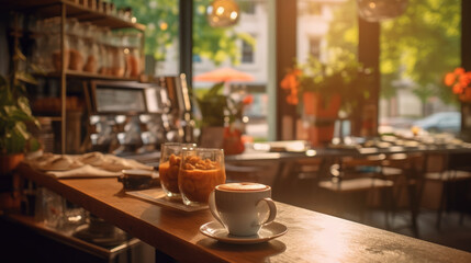 A coffee shop with a blurred background