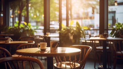 Fototapeta na wymiar A coffee shop with a blurred background