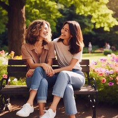Naklejka premium couple sitting on bench in park