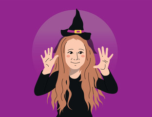 CUTE GIRL IS WEARING HALLOWEEN WITCH COSTUME