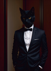 Portrait of a businessman's cat in a suit and tie