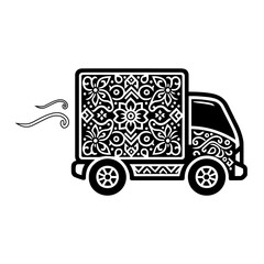 A batik-inspired icon symbolizing e-commerce order shipment, Transparent background