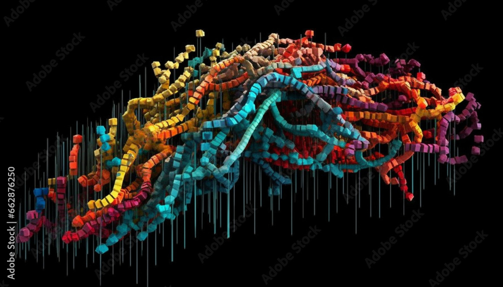 Poster molecular chaos flowing in abstract fractal pattern on black background generated by ai