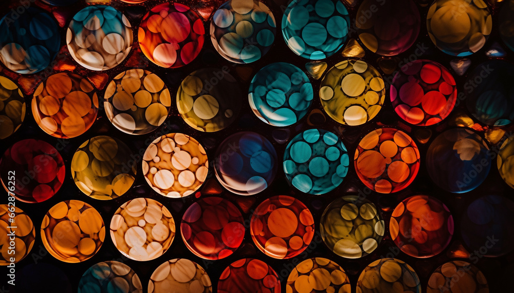 Poster vibrant colors and glowing spheres create a modern abstract backdrop generated by ai