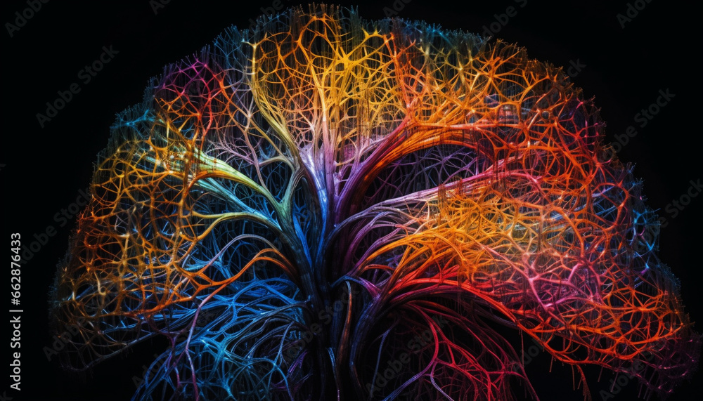 Poster abstract multi colored chaos flows through human nerve cells generated by ai