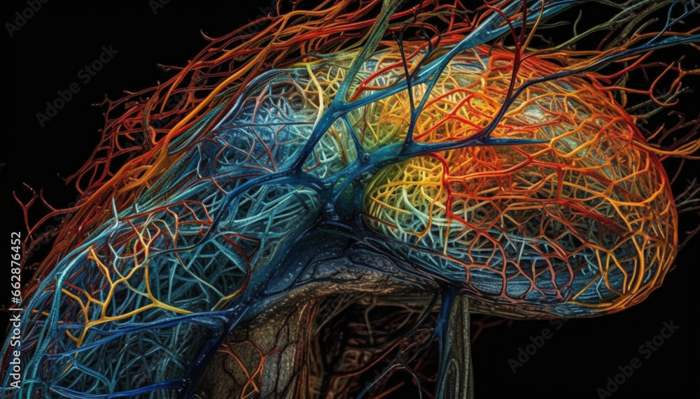 Poster abstract illuminated nerve cells in a futuristic biomedical illustration design generated by ai