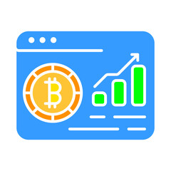 Bitcoin with growing graph line icon. Cryptocurrency, electronic payment, mining farm, anonymity. Vector color icon on white background for business and advertising.
