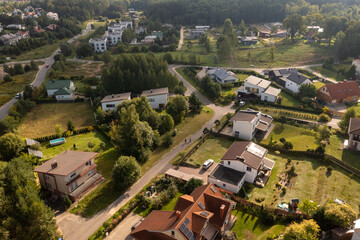 Drone photography or suburban house with solar panels