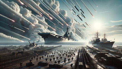 war zone, missiles, war ships