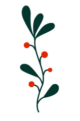 Branch with berries isolated on white background. Herbal decor element. Vector flat illustration. 