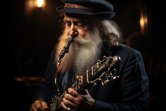 A Jewish musician playing the klezmer clarinet, embodying the spirit of Eastern European Jewish music. Generative Ai.