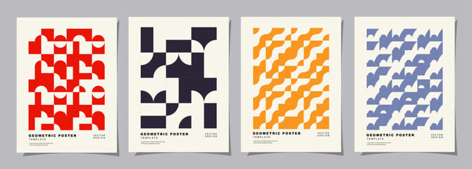 Set of Retro geometric pattern background. Creative covers or posters concept in modern bauhaus style for corporate identity, branding and social media advertising.