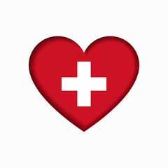 Swiss flag heart-shaped sign. Vector illustration.