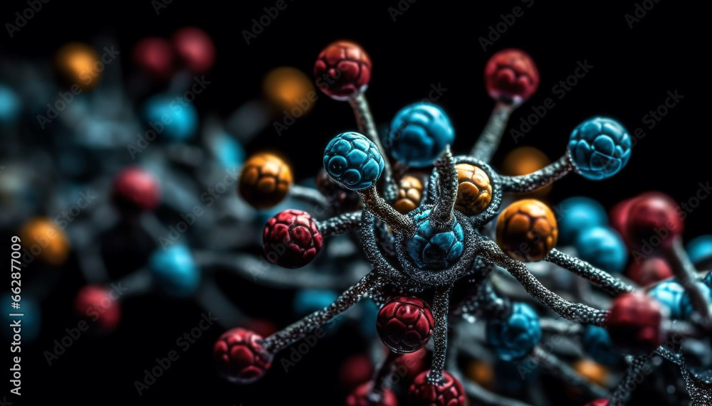 Poster molecular structure of a cancer cell under high scale magnification generated by ai