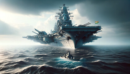 warship in the sea - obrazy, fototapety, plakaty