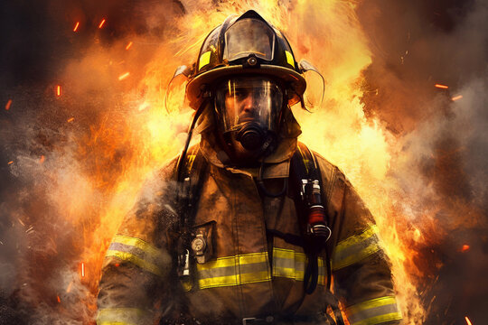 Portrait of a fireman. Professional lifeguard. Extinguishing the fire. Firefighter.