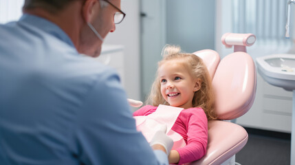 Little girl smiles at a dentist appointment.