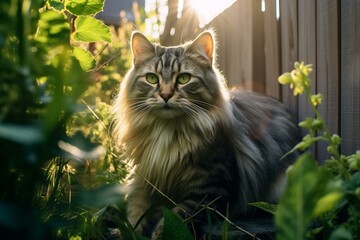 Naklejka na ściany i meble feline in the backyard. Generative AI