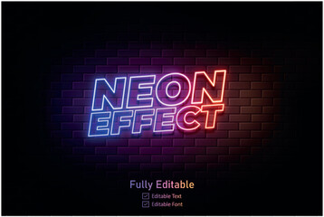 Neon effect for edible text neon style effect logo and night club logo and night party poste Vector neon 