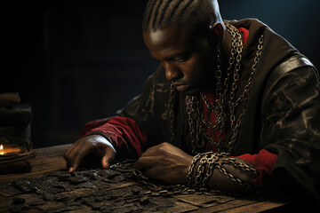 An image of the Christian justification of the transatlantic slave trade, highlighting the perversion of religious principles. Generative Ai.