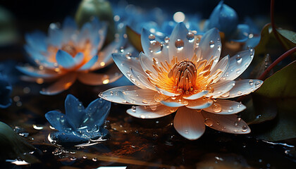 Tranquil scene: nature beauty in a single lotus flower generated by AI