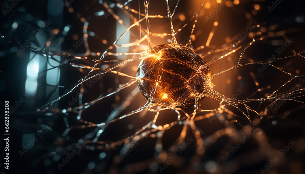 Aufkleber glowing nerve cells illuminate abstract molecular structure in futuristic design generated by ai