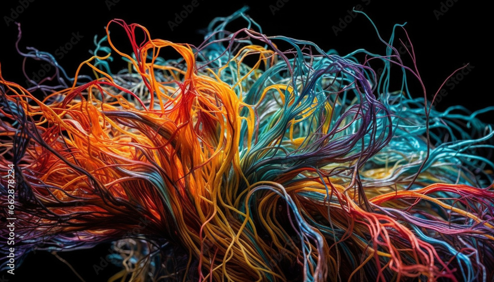 Aufkleber abstract chaotic fiber optic pattern intertwines with glowing green background generated by ai