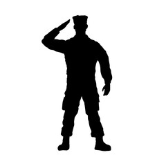  Silhouette of a saluting American soldier - vector illustration