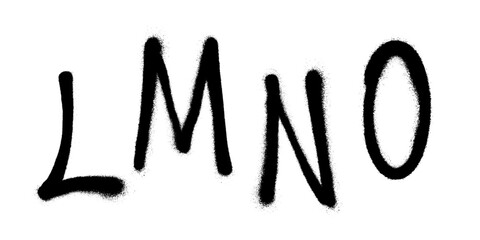Graffiti spray font alphabet with a spray in black over white. Vector illustration. Part 4