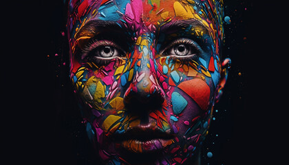 Vibrant colors illuminate futuristic portrait of young adults in space generated by AI