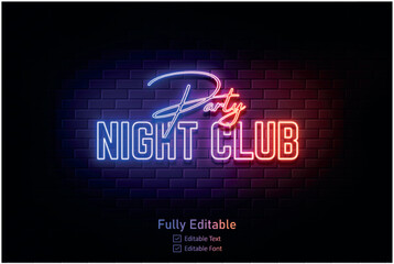 Neon effect for edible text neon style effect logo and night club logo and night party poste Vector neon 