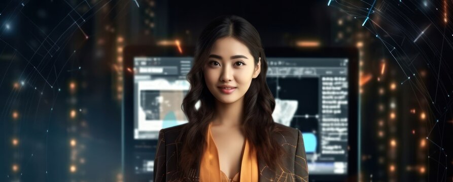 Asian Female Illustration Data Analyst Job Professional Background Generative AI
