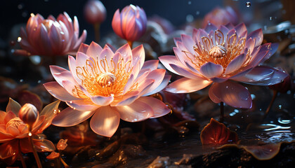 A vibrant bouquet of flowers floating on tranquil water generated by AI