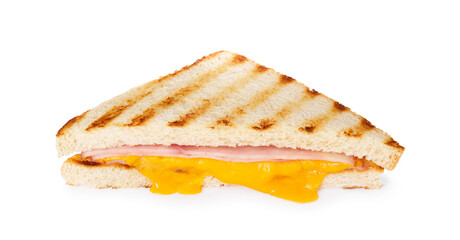 Delicious grilled sandwich with ham and cheese isolated on white