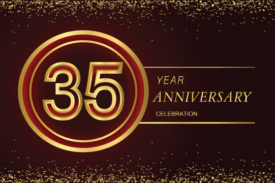 35th anniversary logo with gold double line style decorated with glitter and confetti Vector EPS 10