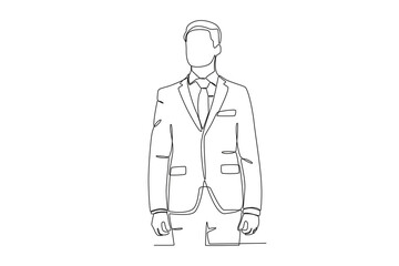A man wearing a suit. Tuxedo one-line drawing