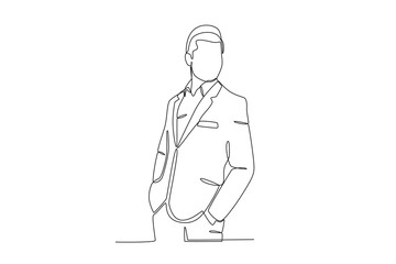 Side view of a man dressed in formal attire. Tuxedo one-line drawing
