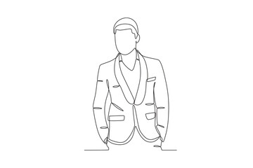 A man wearing a neat suit. Tuxedo one-line drawing