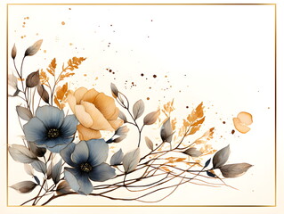 a painting of flowers and leaves on a white background. Abstract Bronze foliage background with negative space for copy..