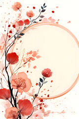 a painting of flowers with a white background. Abstract Coral color foliage background with negative space for copy..