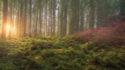 A Forest With A Sunbeam In The Background
