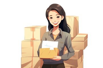 Asian Woman Illustration Shipping And Receiving Clerk Employee Attractive Background Generative AI